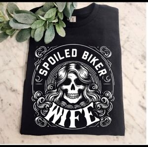 Biker wife shirt cute skull motorcycle rider riding wifey